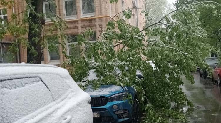 Снегопад в Москве привел к массовым повреждениям машин и сбоям в движении транспорта