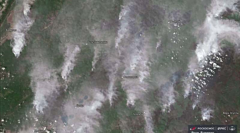 «Роскосмос» опубликовал спутниковый снимок лесных пожаров в Забайкалье