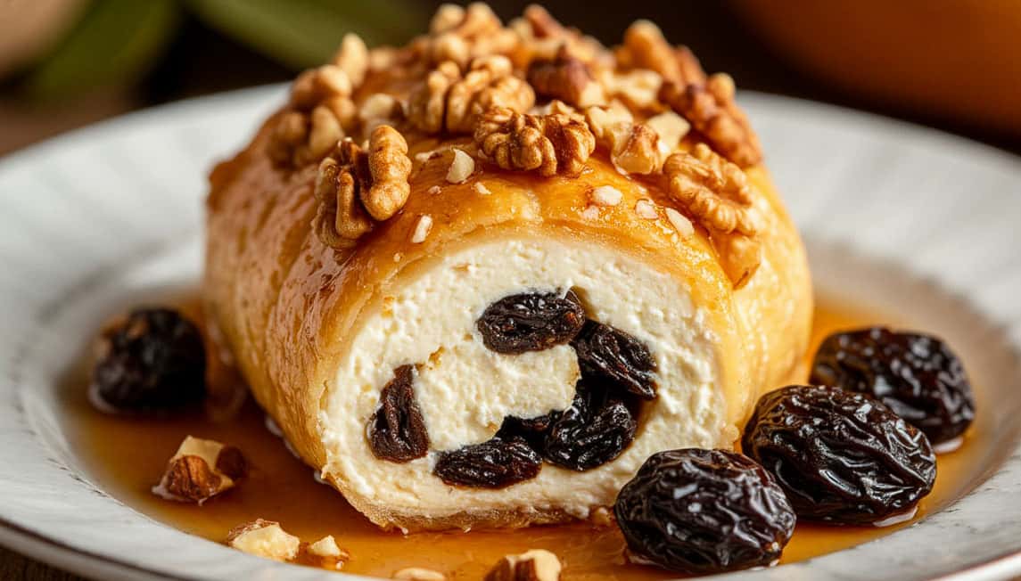 Быстрый десерт без духовки: нежный творожный рулет с черносливом и изюмом - готовлю каждый день