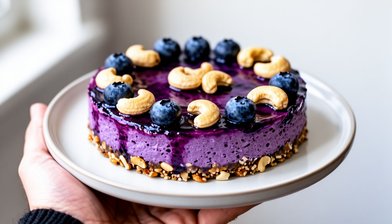 Бьёт все рекорды по вкусу: идеальный чизкейк без творога с кешью и черникой - простой рецепт десерта, который всегда съедают первым